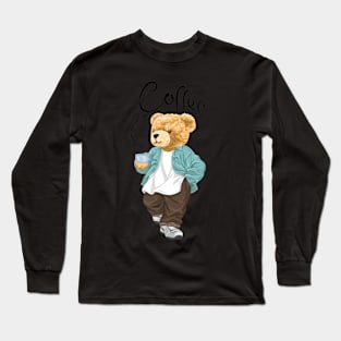 teddy bear holding a cup of coffee Long Sleeve T-Shirt